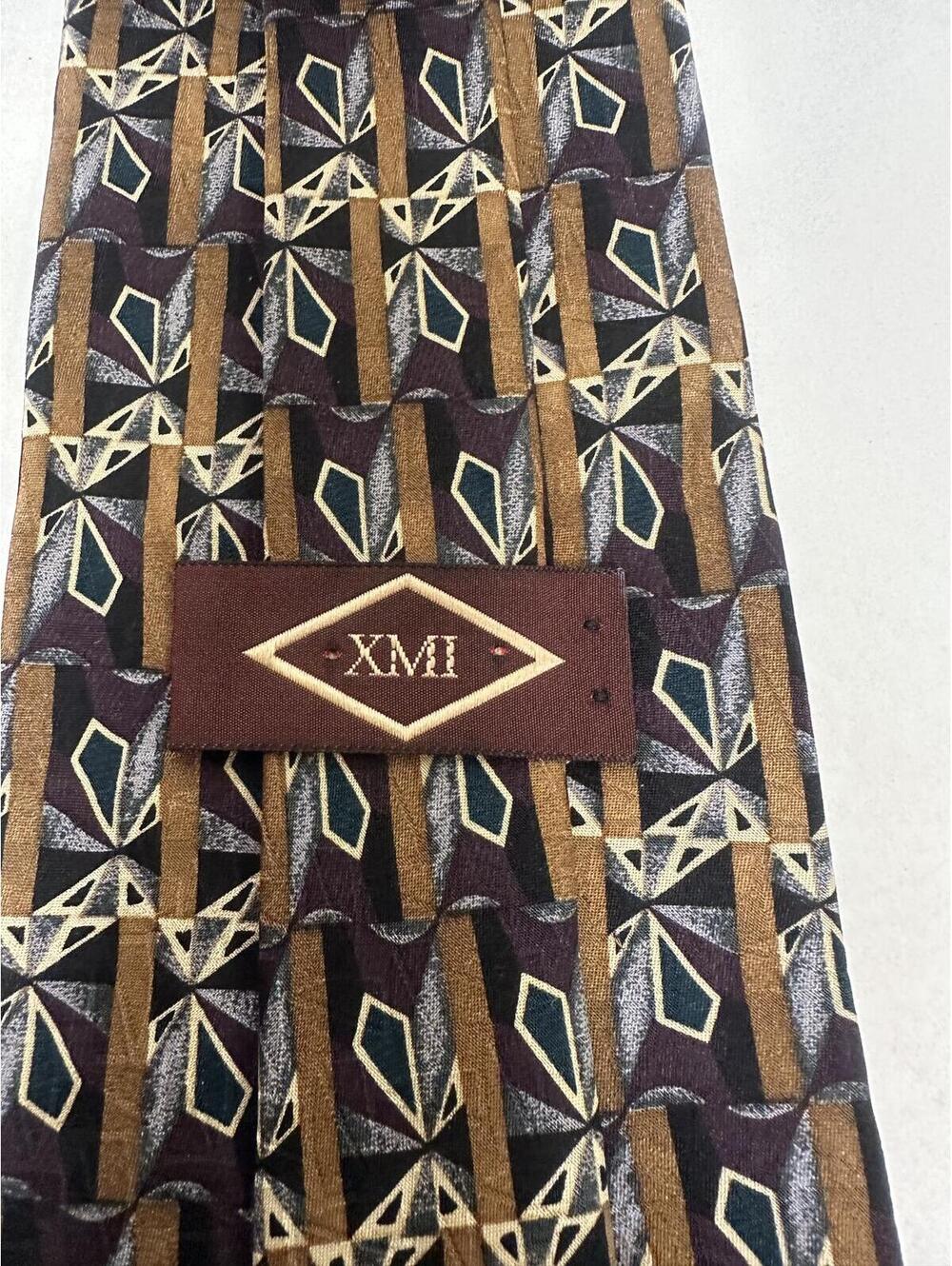 Vintage XMI multicolored geometric abstract 100% silk tie art deco made in USA - Picture 2 of 3